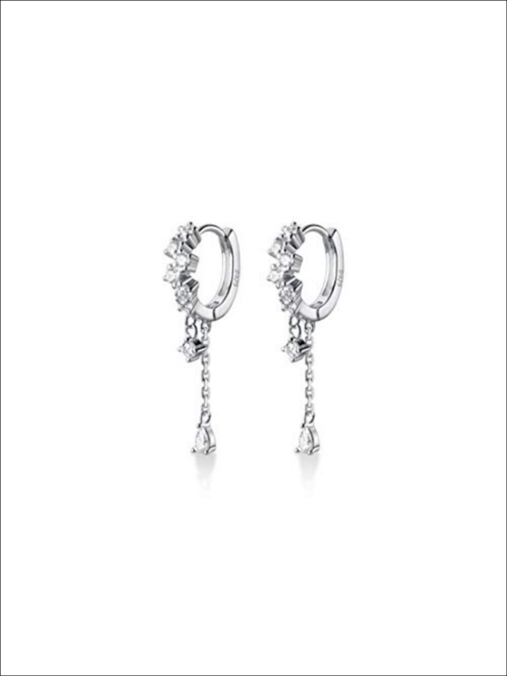 925 Sterling Silver CZ Dangle Hoop Earrings Teardrop Drop 1.02in